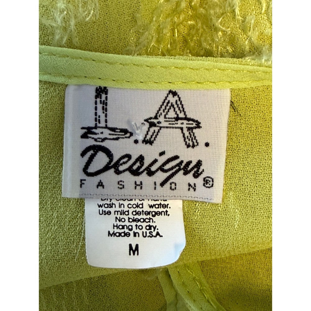 LA Design Fashion Duster Tank Set Medium Chartreuse Sheer Artsy Maxi Cardigan - Picture 6 of 9